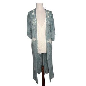 Rebellion Again Boho Duster Womens Large Green Lace Mesh Swim Cover-Up